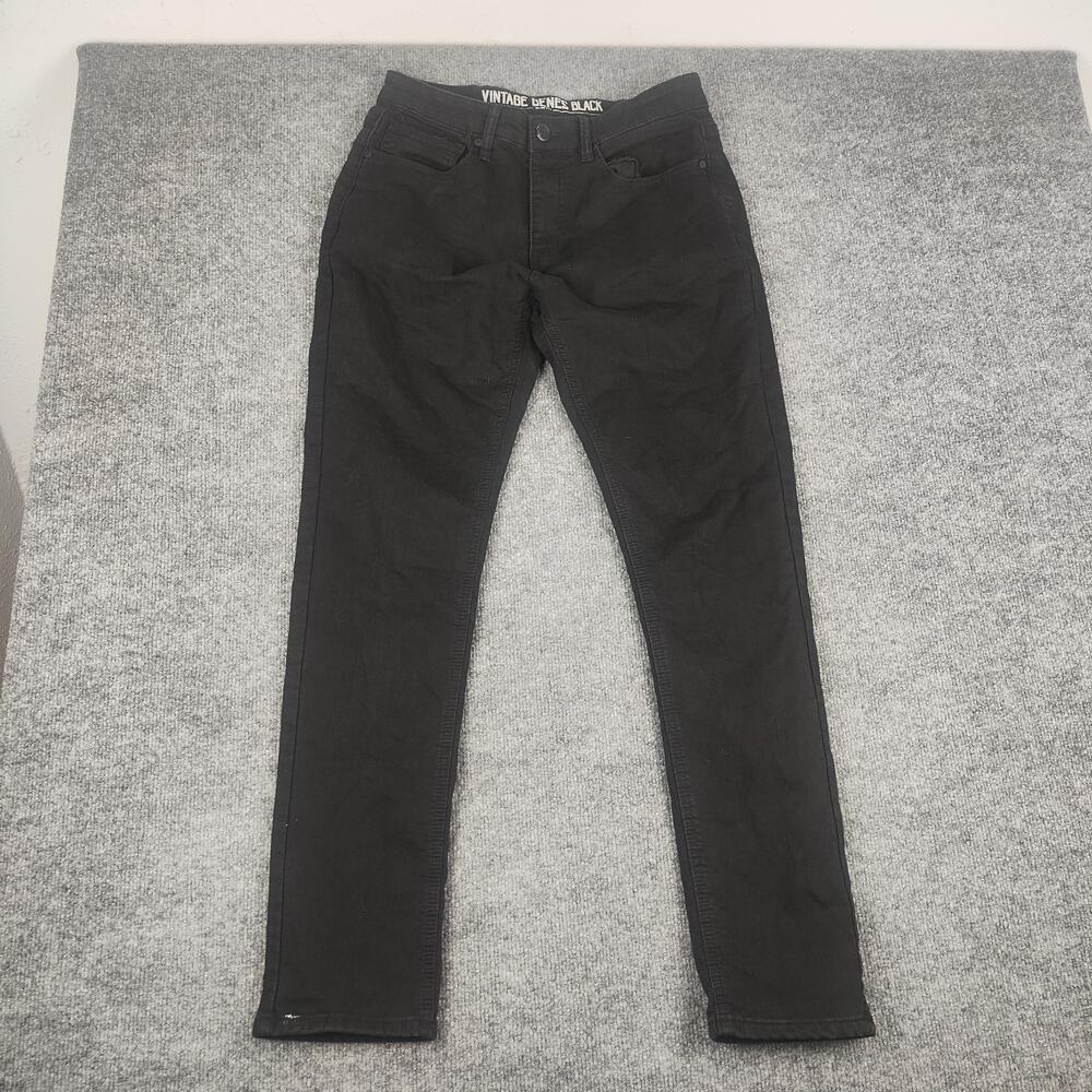 Vintage Genes Black Jeans Mens 32x32 Black Dark Wash Slim Skinny Stretch Denim
